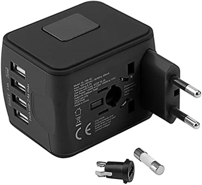 Adaptador de viaje internacional Adaptador de corriente universal en todo el mundo Todo en uno 4 USB con enchufe eléctrico Perfecto para países europeos de EE. UU., UE, Reino Unido y AU 160 (negro)