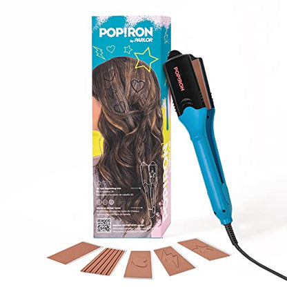 Plancha de pelo PopIron y plancha de impresión de pelo con imagen 3D: viene con 5 placas diferentes que incluyen plancha de pelo, rizador y 3 formas divertidas. Herramienta caliente perfecta para arte del cabello o cabello de festival.