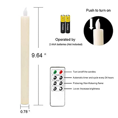 PRODUCTO 22 DRomance Velas cónicas parpadeantes sin llama con temporizador remoto, candelabros LED con pilas, cera real, luz regulable, cena, decoración navideña de Acción de Gracias (marfil, 0,78" x 9,64")