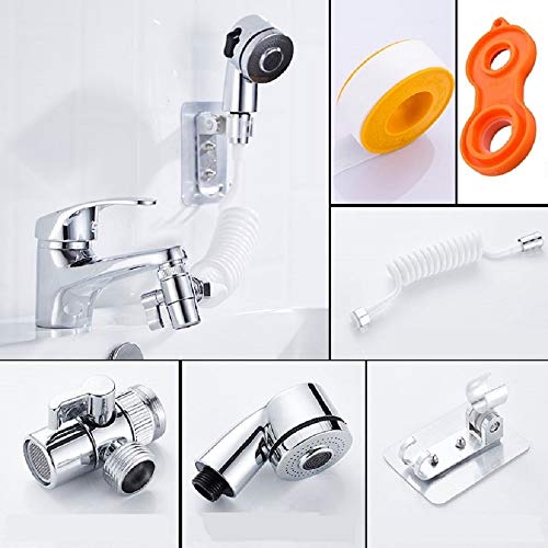 MANYHORSES Hand Shower Sink Hose Sprayer,Shampoo Sink Hose Sprayer Attachment,Faucet Extension Tubes, Chrome, Adjustable Mode,Copper Valve Adapter,No Drilling Support