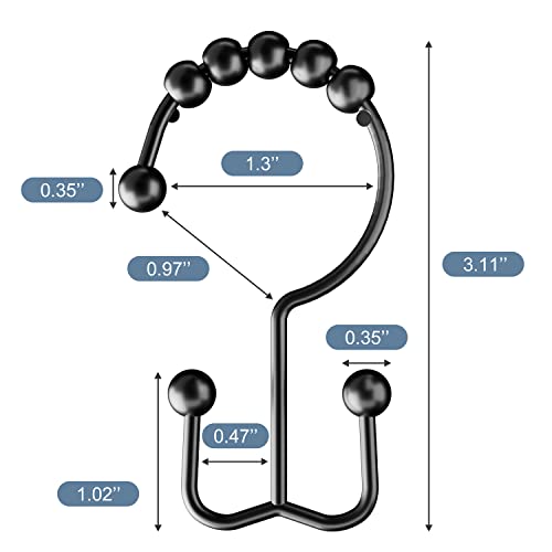 BBLHOME Ganchos para cortina de ducha, anillos resistentes para cortina de ducha, anillos de metal a prueba de óxido, ganchos de ducha de doble cara, anillos para cortinas de barra de cortina de ducha de baño, juego de 12 ganchos, negro