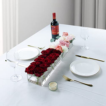 PRODUCTO 594 LOYWREE Paquete de 2 floreros, centro de mesa floral rectangular de acrílico para mesa de comedor, florero rectangular de 24 pulgadas de largo en total, floreros transparentes para decoración del hogar, bodas (flores no incluidas)