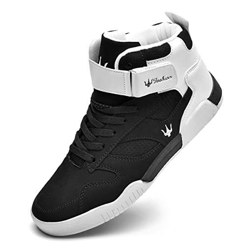 FZUU Zapatillas de deporte casuales de cuero para hombre de moda (9,5, negro)