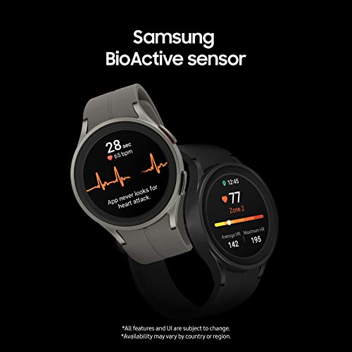 SAMSUNG Galaxy Watch 5 Pro 45mm Reloj Inteligente Bluetooth, Cuerpo, Salud, Fitness, Sueño, Rastreador de Ritmo Cardíaco, Batería Mejorada, Cristal de Zafiro, Seguimiento de Ruta GPS, Marco de Titanio, Versión EE. UU., Negro