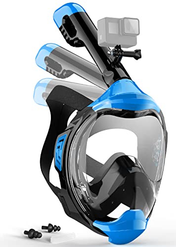 PRODUCTO 290 Zeeporte Máscara de snorkel de cara completa, equipo de snorkel para adultos y niños con el último sistema de respiración Dry Top y soporte de cámara desmontable, máscara plegable con vista panorámica de 180 grados, antifugas y niebla