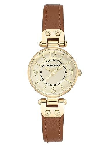 Anne Klein 109442CHHY Reloj dorado con esfera color champán y correa de cuero marrón para mujer