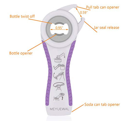 Abridor de tarros, kit de abridor de botellas multifunción 5 en 1 con mango de silicona, fácil de usar para niños, ancianos y personas con artritis (azul)