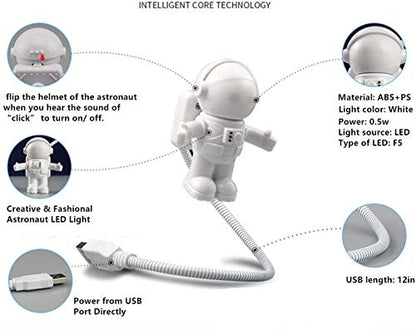 PRODUCTO 121 2 PCS USB LED Luz de Lectura, Astronauta Creativo Astronauta LED Luz USB Flexible para Computadora Portátil Mini Luz Nocturna Luz de Teclado Diseño de Puerto de Carga USB Manguera Flexible