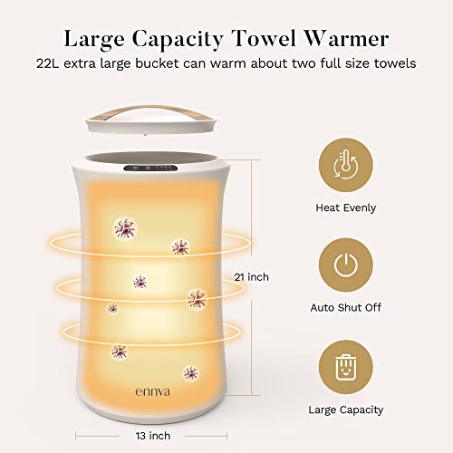 ennva Calentador de toallas de 22 L para baño, spa, hotel, calentador de toallas de baño de lujo con aromaterapia, vaporizador de toallas eléctrico estilo cubo, temporizador de calor ajustable de 15/30/45/60 minutos, calentamiento rápido