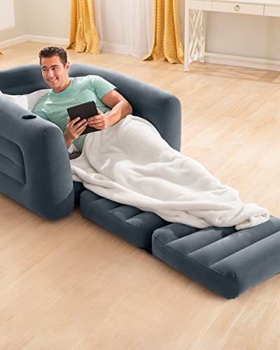 INTEX 66551EP Inflatable Pull-Out Chair: Built-in Cupholder – Velvety Surface – 2-in-1 Valve – Folds Compactly – 89" x 46" x 26"