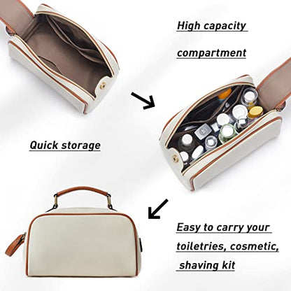 PRODUCTO 494 Telena Neceser de Viaje Bolsas de Cosméticos de Maquillaje para Mujer Organizador de Artículos de Aseo de Cuero PU Impermeable Portátil de Gran Capacidad Beige con Marrón