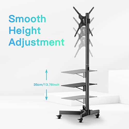 PPQ Carro de TV móvil para televisores de Pantalla Curva de Panel Plano LCD LED de 23 a 55 Pulgadas, Soporte para TV con Estante de Metal Ajustable en Altura, Soporte para TV portátil con Ruedas, Soporta hasta 55 Libras