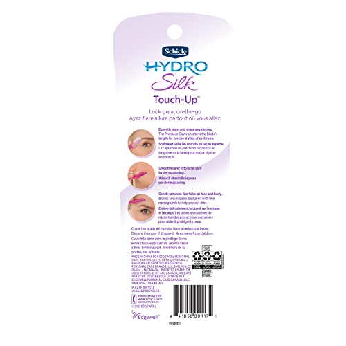 Schick Hydro Silk Touch-Up Herramienta exfoliante dermaplaning, maquinilla de afeitar para rostro y cejas con cubierta de precisión, 3 unidades | Maquinilla de afeitar Dermaplaning para mujeres