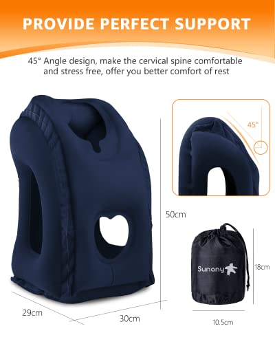 Sunany Almohada inflable para el cuello utilizada para aviones/coches/autobuses/trenes/siestas en la oficina con máscara para los ojos/tapones para los oídos gratis (azul)