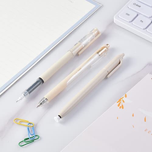 BAYTORY 5 bolígrafos de gel y 1 resaltador, bolígrafo de tinta de secado rápido, punta fina negra de 0,5 mm, bolígrafo retráctil estético, escritura suave para tomar notas en diario (beige)