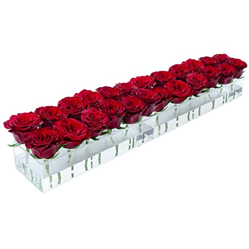 PRODUCTO 594 LOYWREE Paquete de 2 floreros, centro de mesa floral rectangular de acrílico para mesa de comedor, florero rectangular de 24 pulgadas de largo en total, floreros transparentes para decoración del hogar, bodas (flores no incluidas)