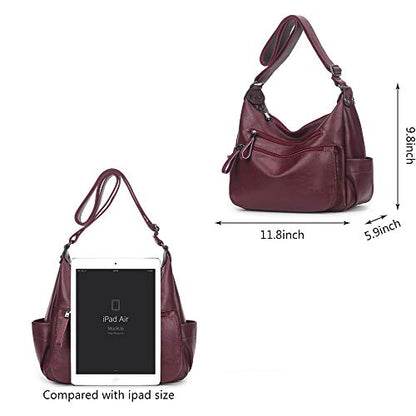 Artwell Bolso bandolera de moda para mujer, bolso de hombro, bolsos de cuero de PU suave, bolso de mano Hobo con múltiples bolsillos (Borgoña)