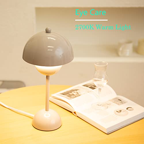 Shangpai Lámparas de mesa modernas, lámpara de noche de brillo de 3 niveles para dormitorio, lámparas de escritorio con bombilla LED de 6 W, lámpara de mesita de noche retro de metal para niños (gris)