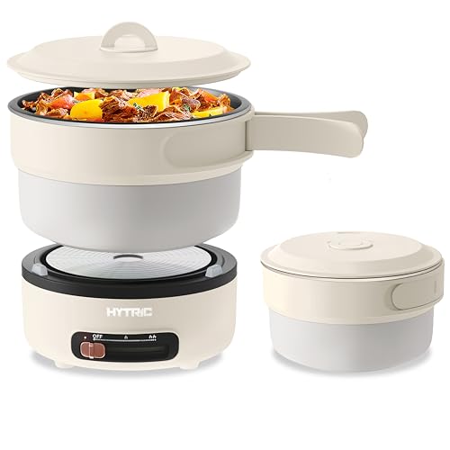 PROCUCTO 67 HYTRIC Cocina eléctrica, Cocina eléctrica portátil de 2 litros con Mango Plegable, Cocina eléctrica Antiadherente con Control de Potencia Dual para Campamento, Dormitorio, Cocina de Ramen multifunción para Avena, Filete, Pasta, Camping