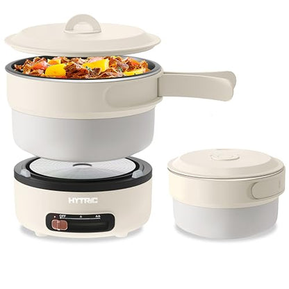 PROCUCTO 67 HYTRIC Cocina eléctrica, Cocina eléctrica portátil de 2 litros con Mango Plegable, Cocina eléctrica Antiadherente con Control de Potencia Dual para Campamento, Dormitorio, Cocina de Ramen multifunción para Avena, Filete, Pasta, Camping