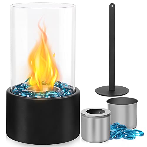 Eufrozy Chimenea pequeña de mesa con vidrio, mini chimenea portátil de alcohol para frotar en interiores, bioetanol de combustión limpia sin humo para S'Mores/apartamento/llama personal/exterior/patio/negro