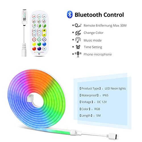 AIMENGTE Tira de luces LED RGB, tira de luz de neón Bluetooth de 16.4 pies multicolor, control remoto y aplicación, sincronización de música, luces LED que cambian de color para dormitorio