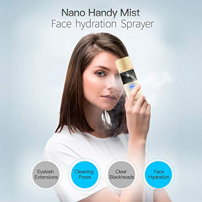 RICANK Nano Mister Handy Nano Cool Mist Spray Facial Mister Sliding Hydrating Facial Mini Nano Steamer Eyelash Extensions Moisturizing Face Mister Sprayer Atomization Skin Care Instrument Rose Gold