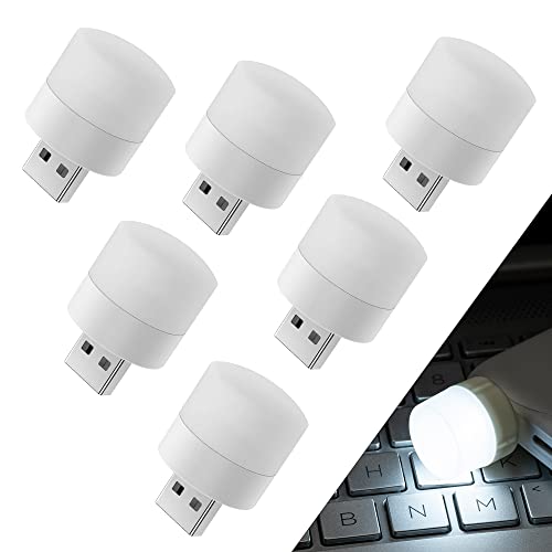 PRODUCTO 393 VICBOND Luz nocturna USB, mini luz LED, luz de bajo consumo, bombilla LED compacta, iluminación portátil, iluminación ambiental, lámpara decorativa, mini luz USB para coche, dormitorio, guardería, baño (blanco, 6 unidades)