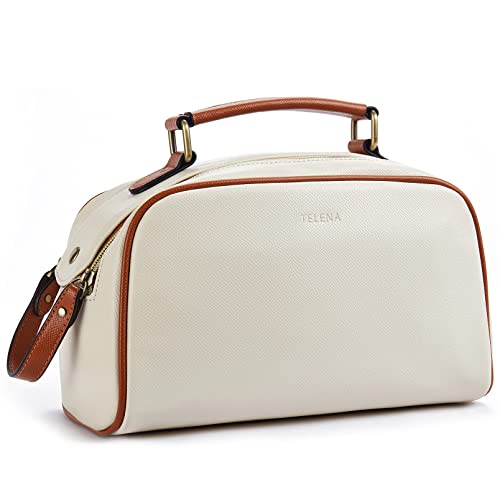 PRODUCTO 494 Telena Neceser de Viaje Bolsas de Cosméticos de Maquillaje para Mujer Organizador de Artículos de Aseo de Cuero PU Impermeable Portátil de Gran Capacidad Beige con Marrón