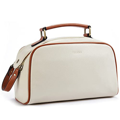 PRODUCTO 494 Telena Neceser de Viaje Bolsas de Cosméticos de Maquillaje para Mujer Organizador de Artículos de Aseo de Cuero PU Impermeable Portátil de Gran Capacidad Beige con Marrón