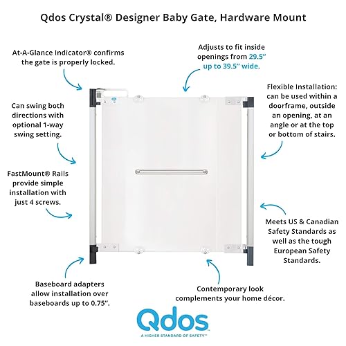 PRODUCTO 136 Puerta de seguridad para bebés Qdos Crystal Designer - Cumple con los estándares europeos más estrictos - Diseño moderno y seguridad incomparable - Belleza y seguridad juntas por fin - Instalación sencilla | Montaje de hardware