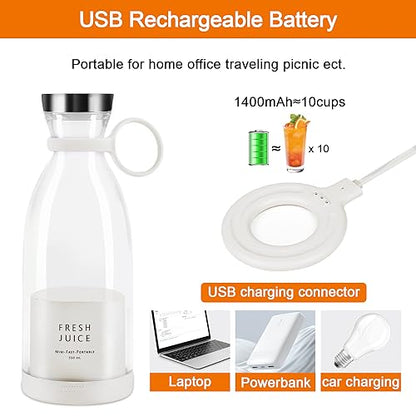 Licuadora portátil, mini licuadora recargable por USB, licuadora de tamaño personal para jugos, batidos y batidos, el mejor regalo para familiares y amigos (blanco)