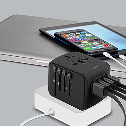 Adaptador de viaje internacional Adaptador de corriente universal en todo el mundo Todo en uno 4 USB con enchufe eléctrico Perfecto para países europeos de EE. UU., UE, Reino Unido y AU 160 (negro)