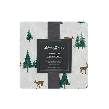 PRODUCTO 15 Eddie Bauer – Sábanas King, juego de cama de franela de algodón, cepillado para mayor suavidad, decoración acogedora del hogar (ciervo hueco, King)