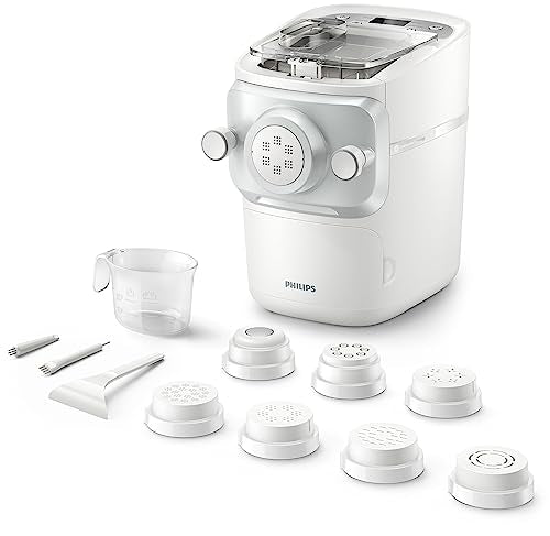 Philips Máquina para hacer pasta Serie 7000, Tecnología ProExtrude 150W, 8 discos, Hasta 8 porciones, Aplicación NutriU, Blanco, (HR2660/03)