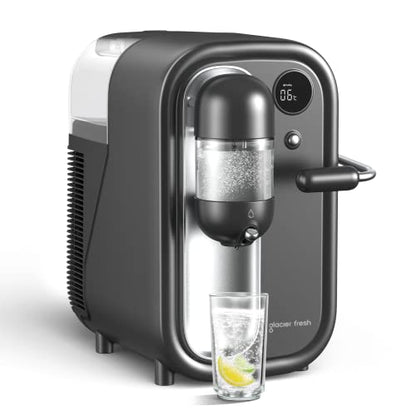 GLACIER FRESH Máquina para hacer agua fría con gas, máquina eléctrica para hacer refrescos con tanque de agua de 1,6 L, pantalla LED, compatible con cualquier carbonatador de CO2 de 60 L atornillado (NO incluido)