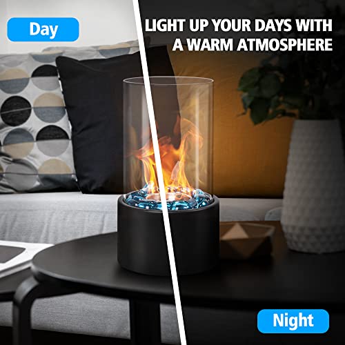 Eufrozy Chimenea pequeña de mesa con vidrio, mini chimenea portátil de alcohol para frotar en interiores, bioetanol de combustión limpia sin humo para S'Mores/apartamento/llama personal/exterior/patio/negro