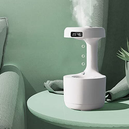 Humidificadores ultrasónicos para dormitorio, humidificadores de niebla fría Gota de agua antigravedad con pantalla de reloj LED, humidificador de aire silencioso de 36 dB con luz nocturna para habitación Oficina 800 ml