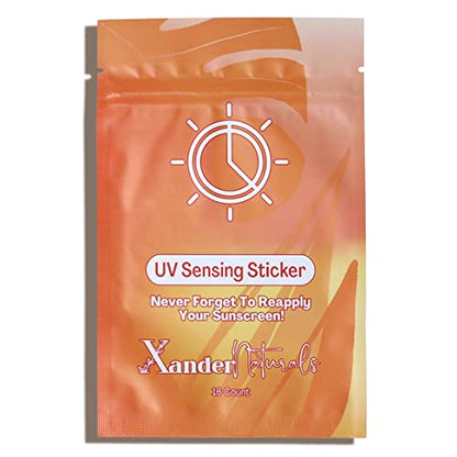 PRODUCTO 129 XanderNaturals Adhesivos UV para protector solar – Adhesivos recordatorios de protector solar – Parches de alerta de quemaduras solares – Funciona con protector solar en aerosol y aplicador de protector solar para niños – 16 unidades