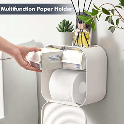 Dalanpa Portarrollos de Papel Higiénico, Dispensador de Servilletas con Porta Pañuelos Multifunción, Caja de Papel Higiénico Montada en la Pared para Baño, Blanco