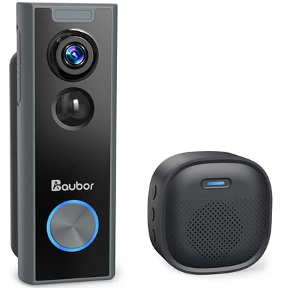 PRODUCTO 124 Aubor Video Timbre Cámara Inalámbrica con Timbre, HD Live View, Visión Nocturna, Detección de Movimiento AI, Audio Bidireccional, Cambiador de Voz, WiFi 2.4G, Funciona con Batería, Funciona con Alexa y Google Assistant,Gris