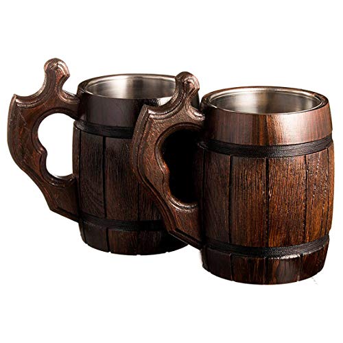 PRODUCTO 122 MyFancyCraft Cerveza Hecha a Mano - Taza de Roble - Madera Natural Oscura - Barril de Regalo de Jarra de Madera Ecológico - Taza