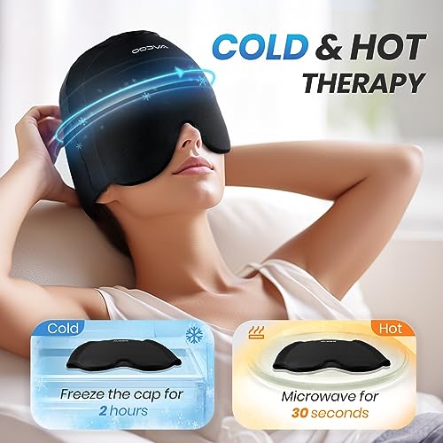 PROCUCTO 64 Gorro para aliviar la migraña con 25% de gel inodoro  para un tiempo de enfriamiento más prolongado, gorro reversible para el dolor de cabeza, envoltura para la cabeza con compresa fría para aliviar la tensión,  senos nasales y el estrés