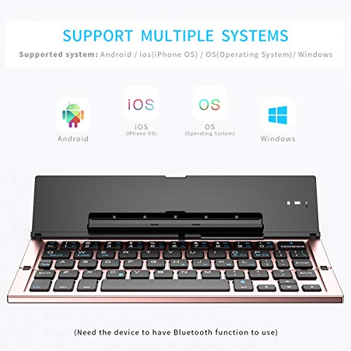 Geyes Teclado Bluetooth plegable, teclado plegable portátil de viaje para iPhone Xs max/x/14/13/12/11 Plus Pro/iPad/iPad Mini 4, teléfono inteligente Samsung Android Tablet (oro rosa)