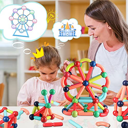 PRODUCTO 43 BAKAM Magnetic Building Blocks for Kids Ages 4-8, STEM Construction Toys for Boys and Girls, Large Size Magnetic Sticks and Balls Game Set for Kid’s Early Educational Learning (64PCS)