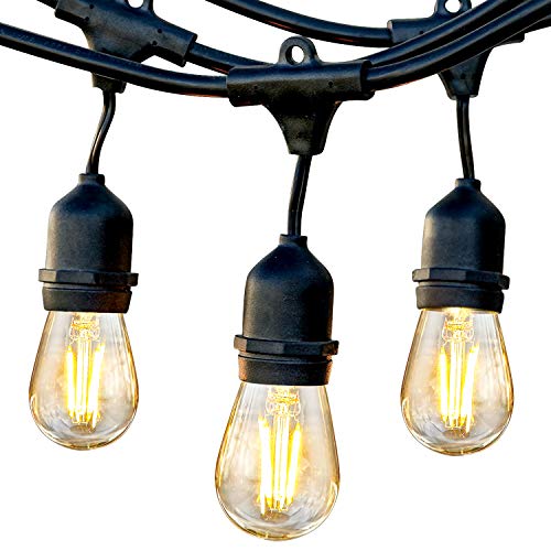 Brightech Ambience Pro – Cadena de luces LED impermeables para exteriores – Bombillas Edison vintage de 2 W regulables para colgar – Luces de patio de grado comercial de 48 pies crean un ambiente de cafetería en su patio trasero