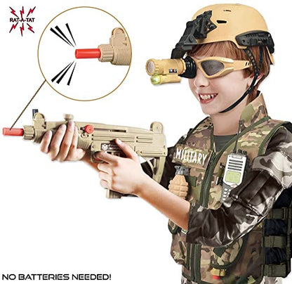 Liberty Imports Disfraz de Halloween para niños, soldado del ejército, combate militar, marines, camuflaje del desierto, juego de rol de lujo con casco, pistolas de juguete, accesorios (11 piezas)