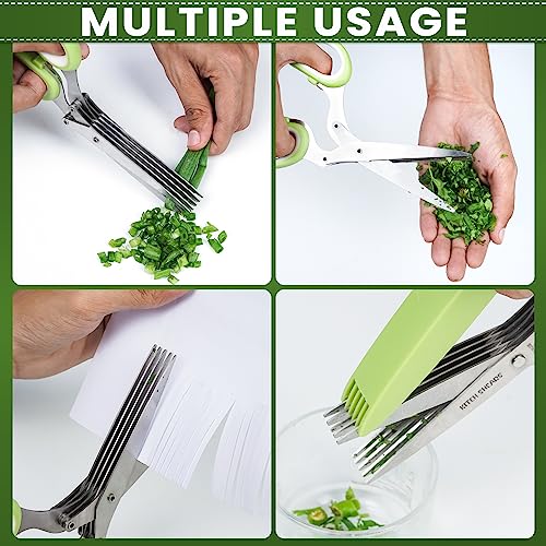 Kitchshears Tijeras para hierbas con 5 cuchillas y cubierta: tijeras para cortar hierbas de alta calidad, de acero inoxidable y fáciles de limpiar, tijeras para verduras resistentes para ensalada picada y carne picada, peine para hierbas BONUS