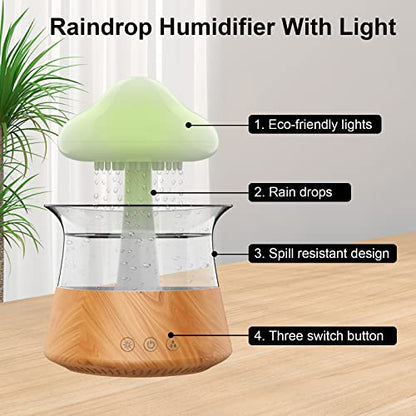 Humidificadores de lluvia en la nube para dormitorio y habitación grande - Difusor de aceite esencial con luces LED de 7 colores - Cobertura para toda la casa - Apagado automático - Puede funcionar hasta 8-10 días con agua llena (grano de madera)