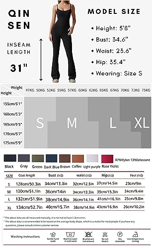 QINSEN Mono Negro para Mujer Sin Mangas Sexy Sin Espalda Estiramiento Flare Leggings Mameluco Unitard M